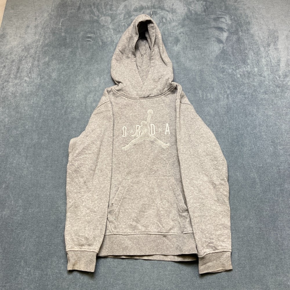Air Jordan Hoodie Boy L 12-13 Gray Cotton Fleece Lined Embroidered Warm Pullover